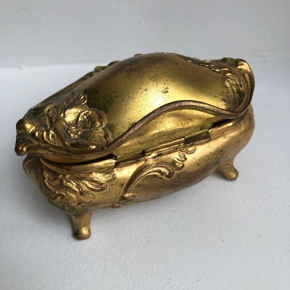 Antique Gold Floral Motif Jewelry/Trinket Box - Picture 2 of 4